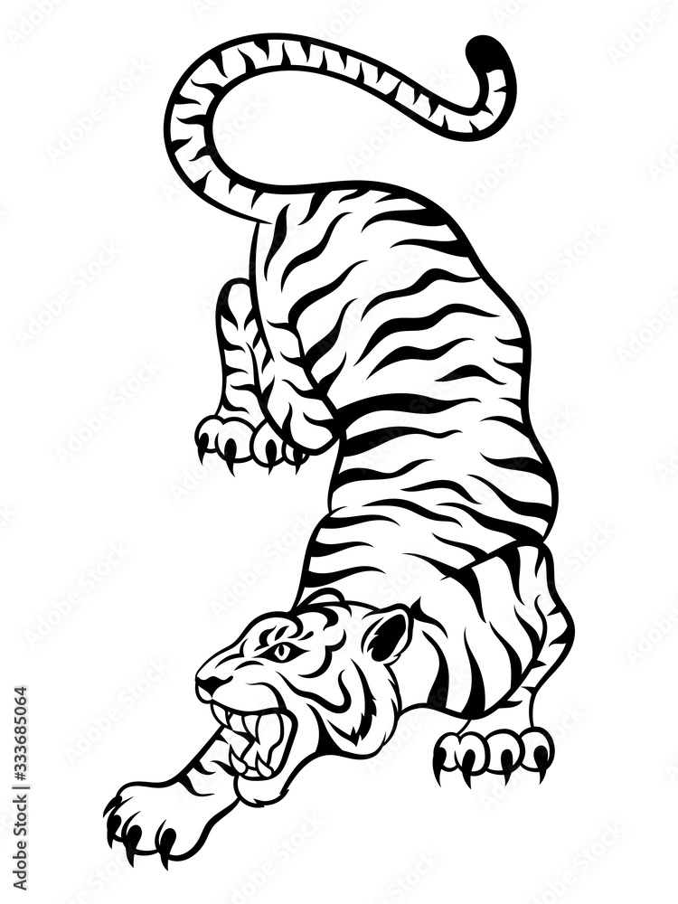 Hand drawn of traditional tiger tattoo silhouette Vector Image