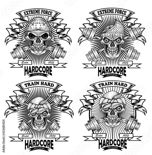Set vintage skull logo for gym/fitness-Vector
