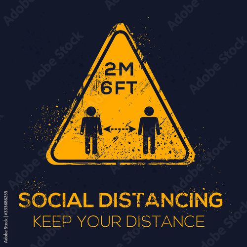 Warning sign (social distancing - keep your distance), vector illustration.
