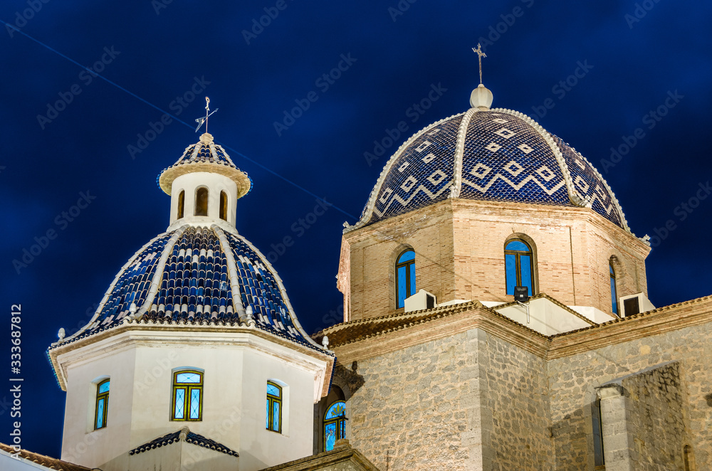 Church in the village of Altea, Spain, night view