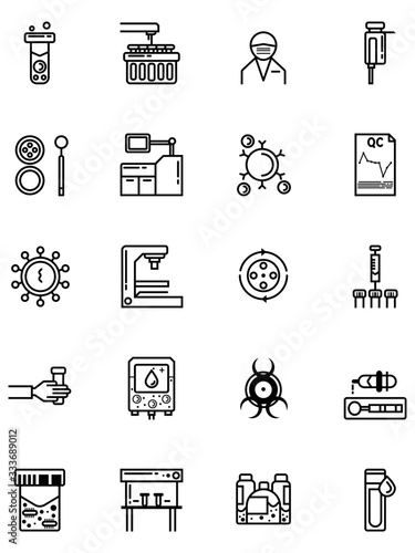 20 medical laboratory outline icons set.