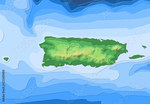 Map of Puerto Rico with illuminated terrain contours. photo
