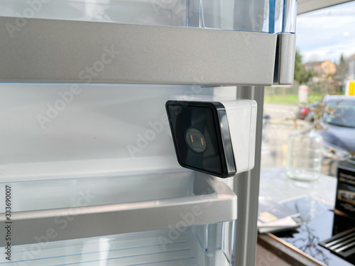 Modern refrigerator freezer with interior video camera capabilities Smart Home IOT device