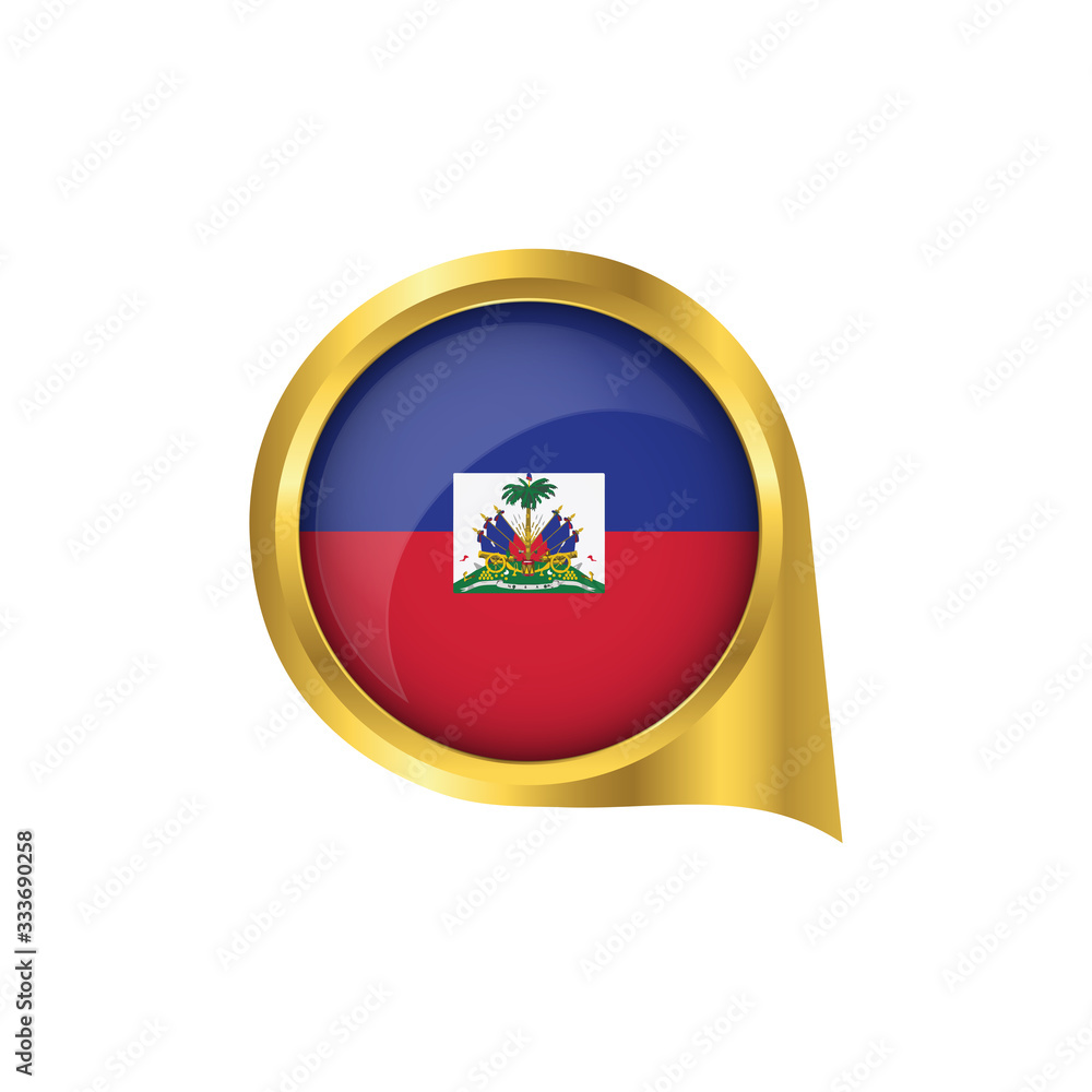 Flag of Haiti, location map pin, pointer flag Haiti, button gold, Icon country . Vector Illustration EPS10. Flag of Haiti, location map pin, pointer flag Haiti, button gold, Icon country . Vector Illustration EPS10.