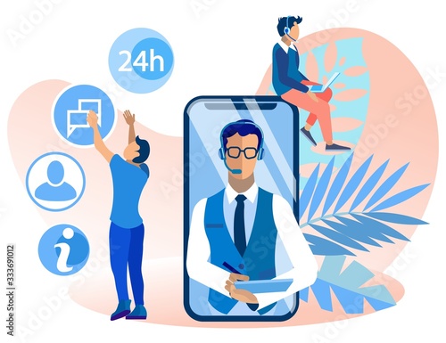 Bright Banner Call Center Operator Cartoon Flat. Experience in Preparing for Variety Tasks. Poster Department Staff do Work with Information and Customer Support. Vector Illustration.