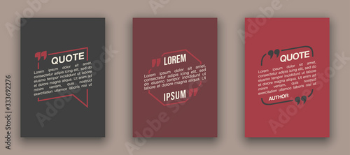 Quote speech bubble blank templates set. Text in brackets on flat paper, citation frames, quote bubbles. Textbox isolated on color background. Modern typography flat design cloud. Vector illustration.