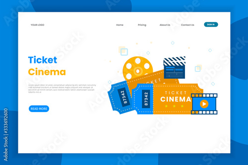 Ticket cinema illustration flat design for landing page. Landing page illustration