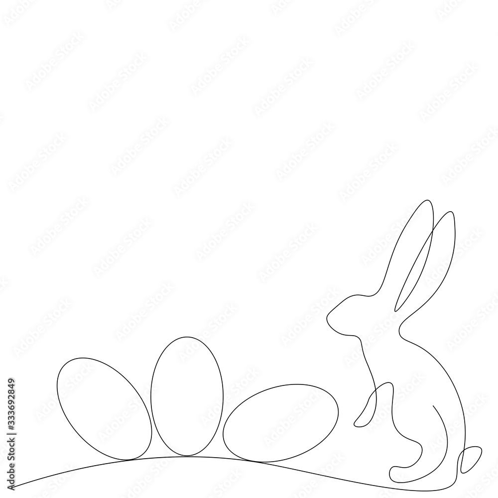 Easter bunny rabbit and eggs line drawing. Vector illustration Easter bunny rabbit and eggs line drawing. Vector illustration