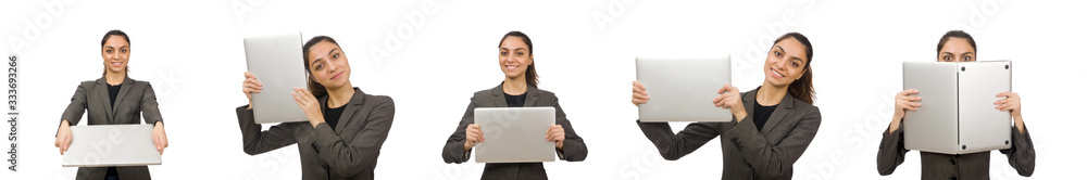 Young student with laptop on white Young student with laptop on white