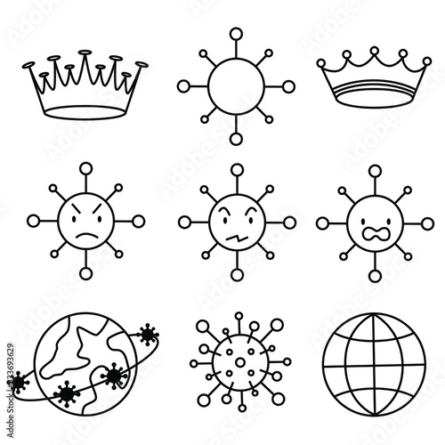 Illustration on a virus theme in line drawing style. Suitable for demonstrating materials on the epidemic, medicine, healthy lifestyles and protecting health.