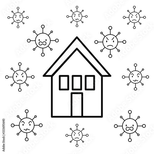 Illustration on a virus theme in line drawing style. Suitable for demonstrating materials on the epidemic, medicine, healthy lifestyles and protecting health.