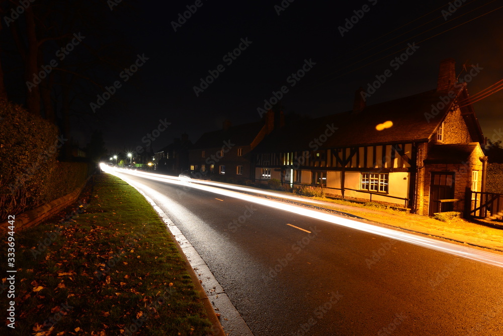 Night Photo of Main Street in Wheldrake, York, Yorkshire, England, UK
