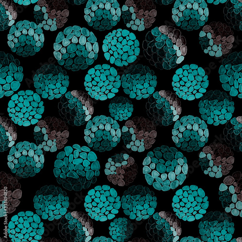 Creative seamless pattern with hand drawn circles with spots and triangles. G...