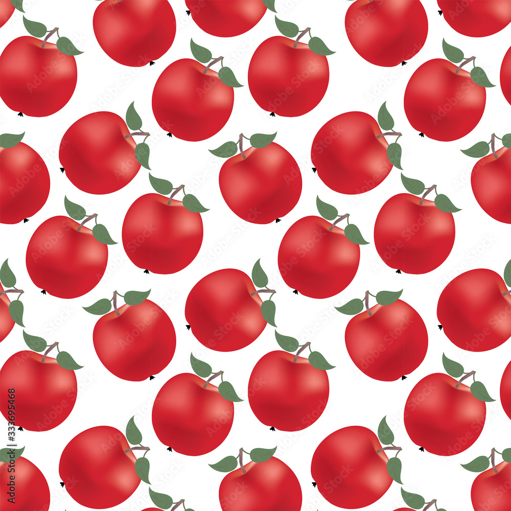 Pattern of realistic red apple, yellow pear and red cherry fruits Pattern of realistic red apple, yellow pear and red cherry fruits