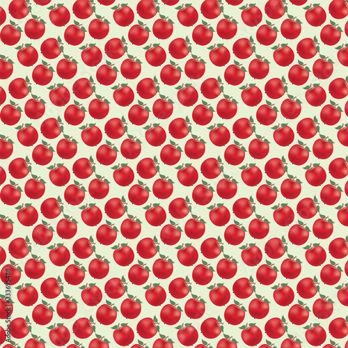 Pattern of realistic red apple, yellow pear and red cherry fruits
