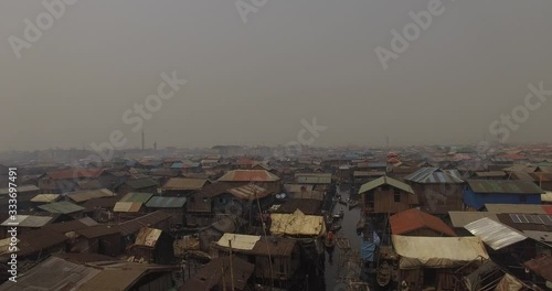 Aerial view of an African slum island 