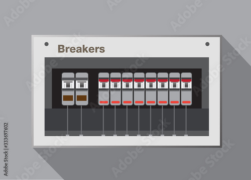 electrical panel, switch on off,Breakers vector flat, Circuit breakers