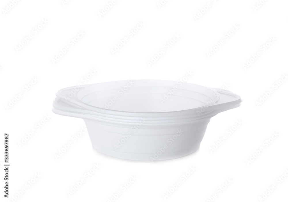 Stack of disposable plastic bowls isolated on white Stack of disposable plastic bowls isolated on white