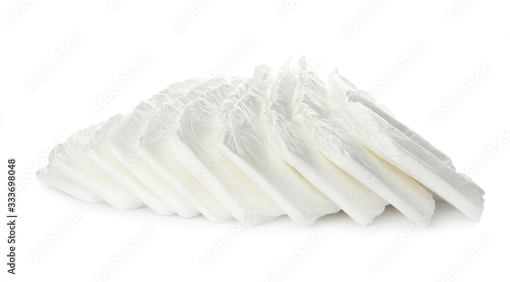 Pile of baby diapers isolated on white Pile of baby diapers isolated on white