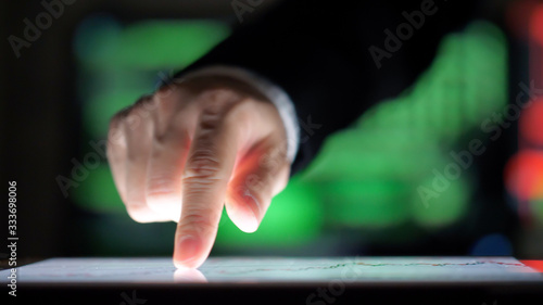 Hand Close up Touching Digital tablet