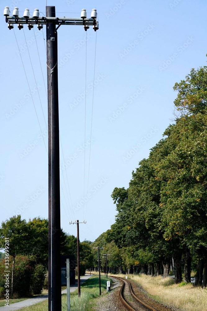 Telegrafenmast an Zugstrecke