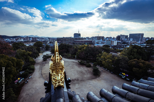 Panoramic View to the Okayama City from the Tower Roof of the Castle, Japan photo