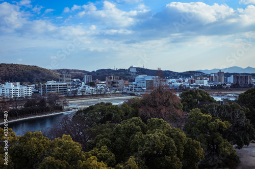 Panoramic View to the Okayama City from the Tower Roof of the Castle, Japan