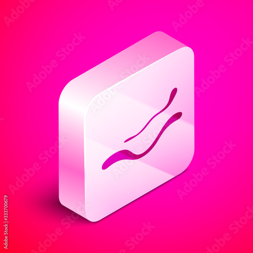 Isometric Ebola virus disease icon isolated on pink background. Silver square button. Vector Illustration