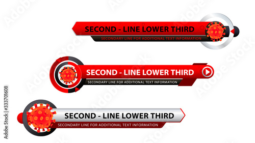 Vector lower third, video headline title or television news bar design template with coronavirus theme isolated on white background. Concept of pandemic virus biohazard.