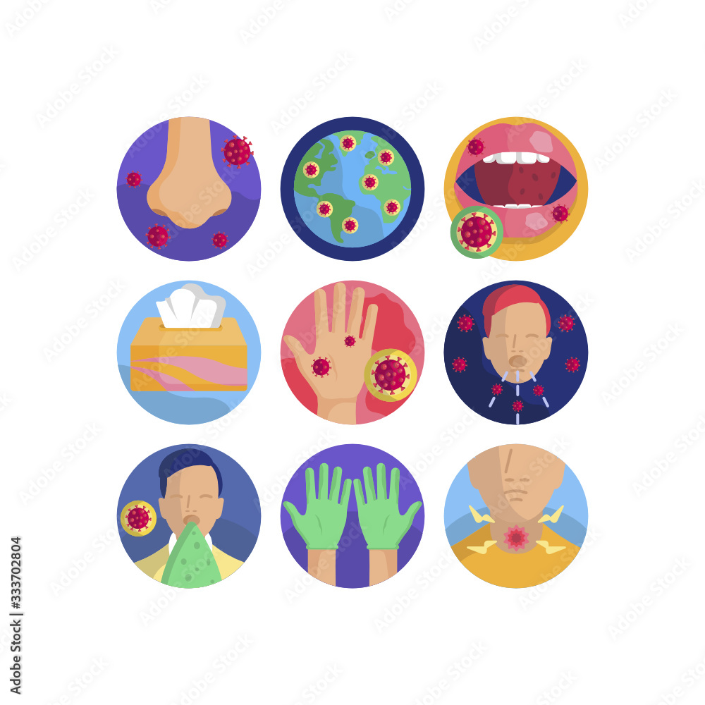 Set of Coronavirus vector icons illustrations. 