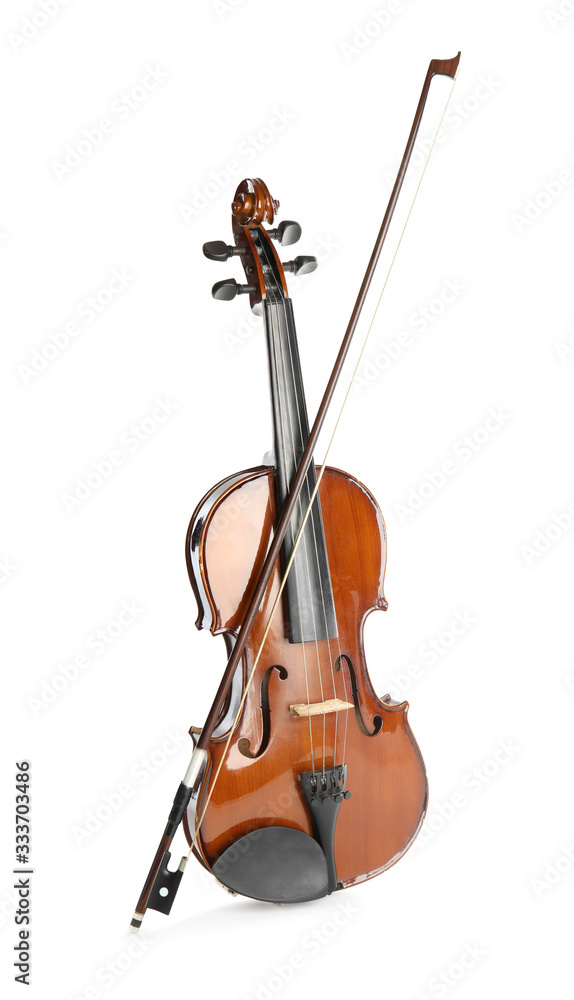 Classic violin and bow on white background. Musical instrument Classic violin and bow on white background. Musical instrument