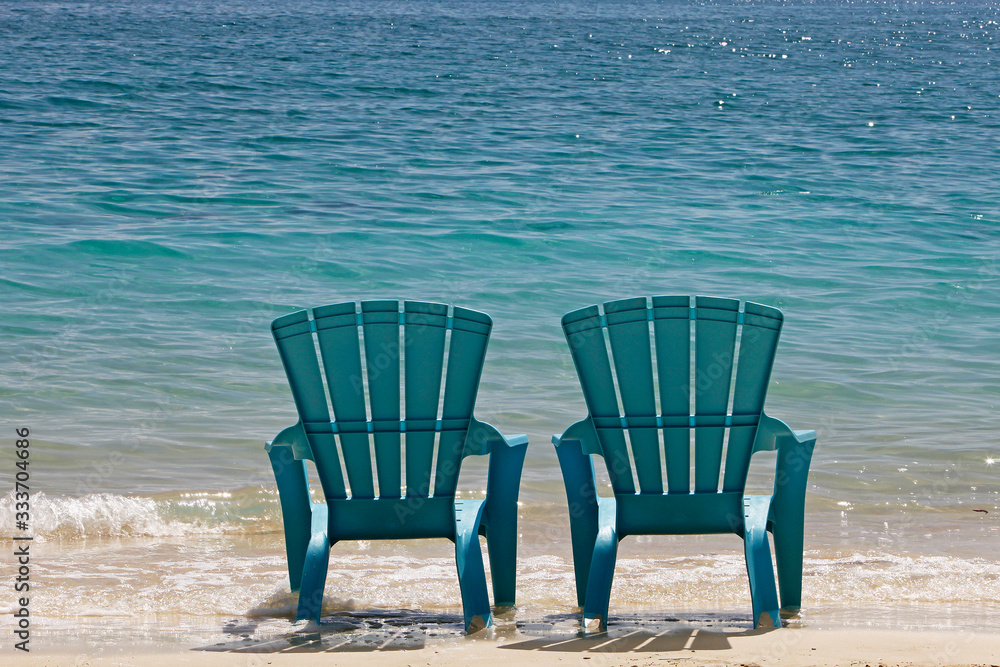 Blue Beach Chairs, Cat Island in Bahamas  PH