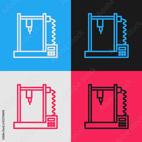 Pop art line 3D printer icon isolated on color background. Vector Illustration