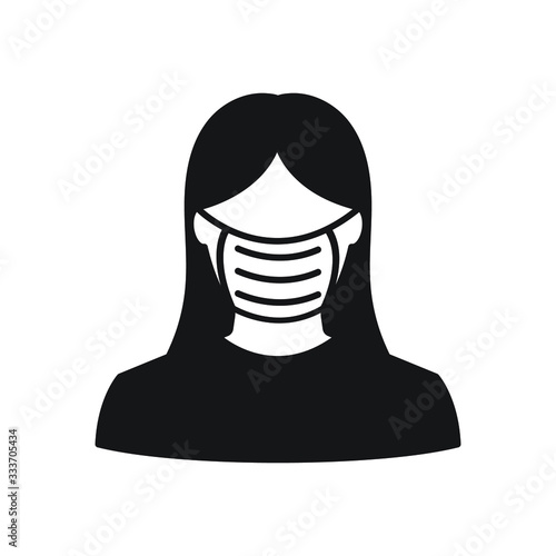Woman face with mask icon vector on white background. PM 2.5 Dust and Corona Virus prevention symbol.