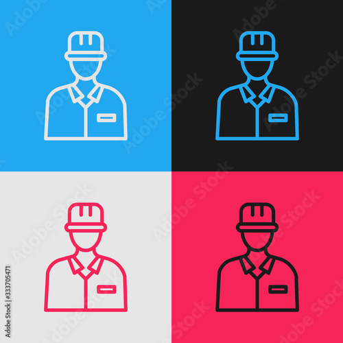 Pop art line Oilman icon isolated on color background. Vector Illustration