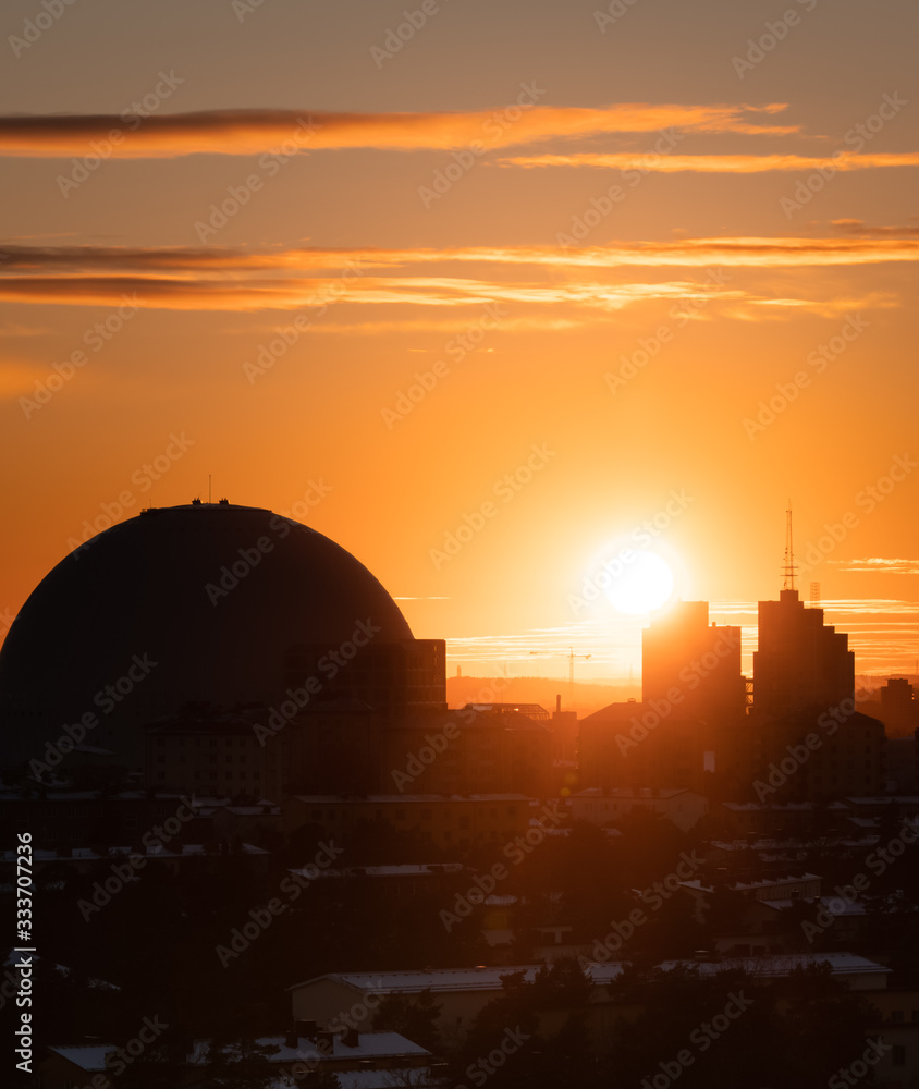 Obraz premium Sunset over Stockholm, Globen.