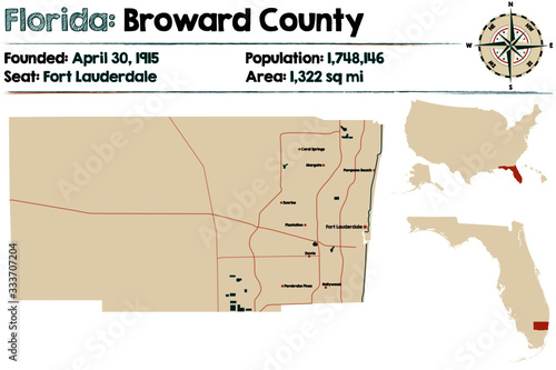 Large and detailed map of Broward county in Florida, USA. photo