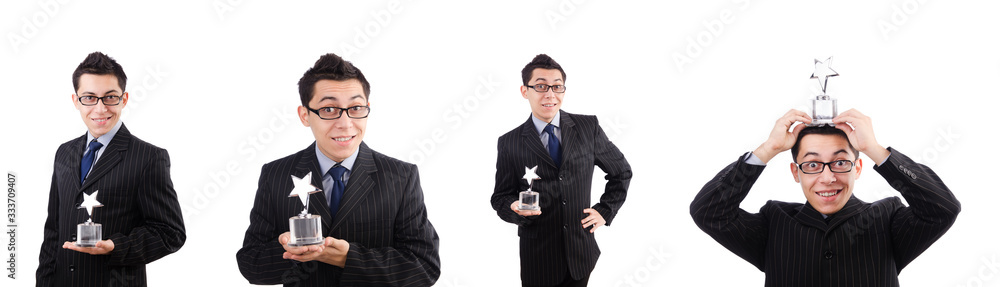 Businessman with star award isolated on white Businessman with star award isolated on white