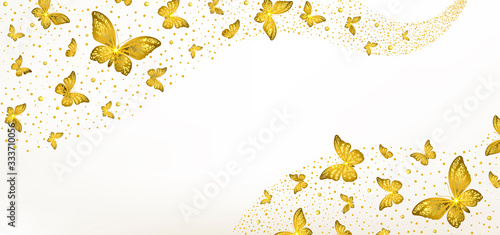 Banner with Decorative Golden Butterflies