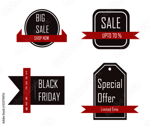 sale black friday special offer set of retail tags stickers and free vector illustration