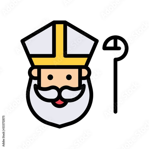 Saint Patrick related beard saint Patrick face with hat and stick vector with editable stroke,