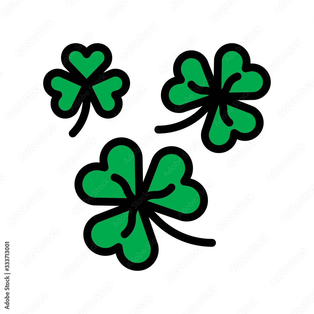 Fototapeta premium Saint Patrick related three random clover flowers vector with editable stroke,