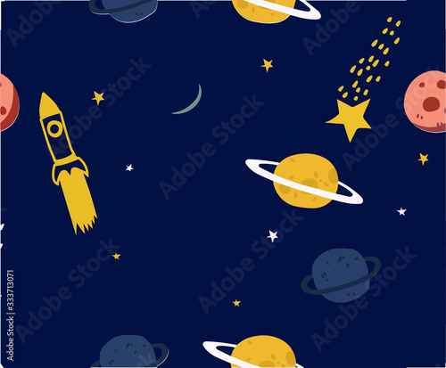 rocket in space at night free vector illustration