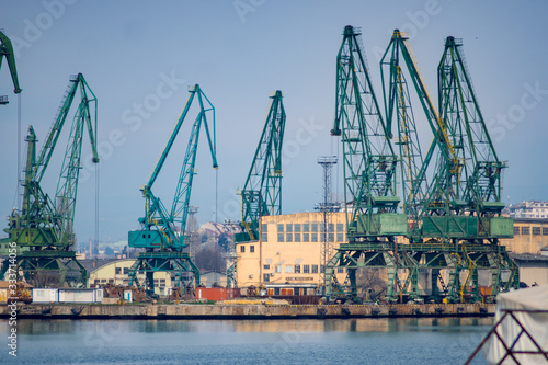 Cranes in a shipyard used for wheat and coal shipping
