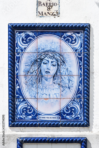 ornamental tile in andalucia, view of traditional ornamental tile (azulejos) in seville. anadalucia. spain