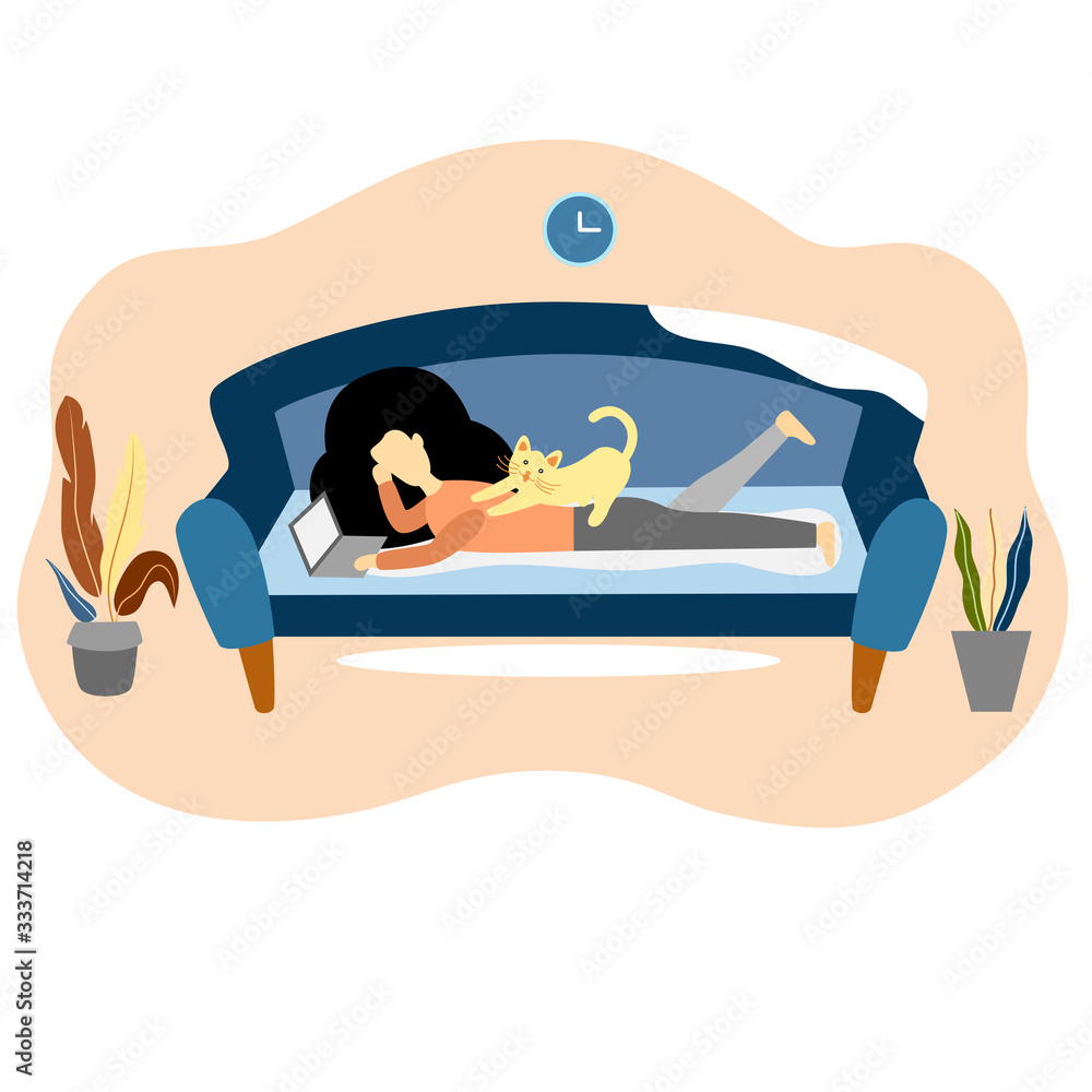 Obraz premium Work at home. Work from home. COVID-19. Social distancing. Illustration vector design.