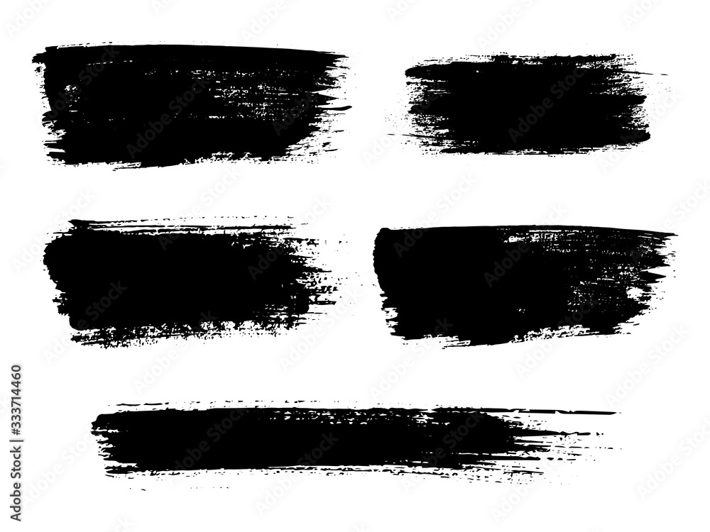 Painted grunge stripes set. Black labels, background, paint texture. Brush strokes vector. Handmade design elements. Vector