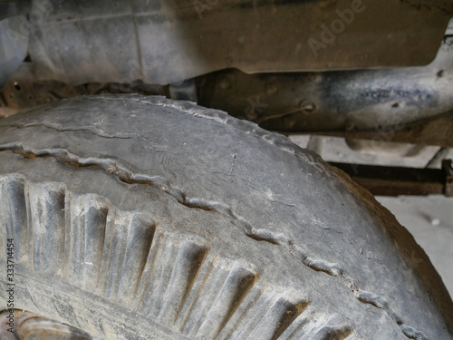 Worn rubber tire