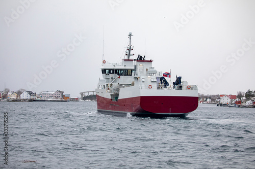Fish Farming ship through Br  nn  ysundet  Nordland county