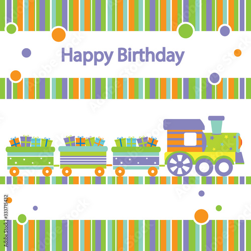 Obraz na płótnie Birthday card with train and gifts. w salonie